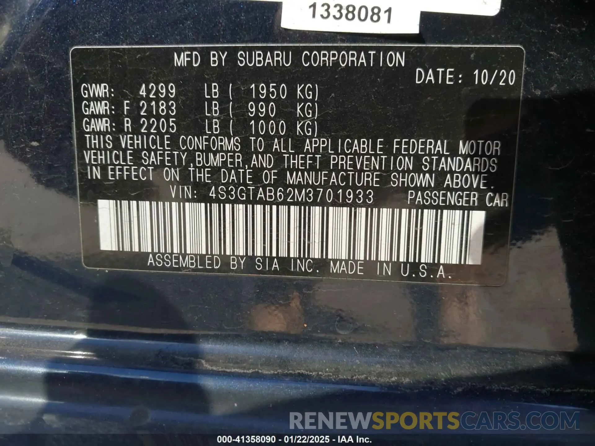 9 Photograph of a damaged car 4S3GTAB62M3701933 SUBARU IMPREZA 2021