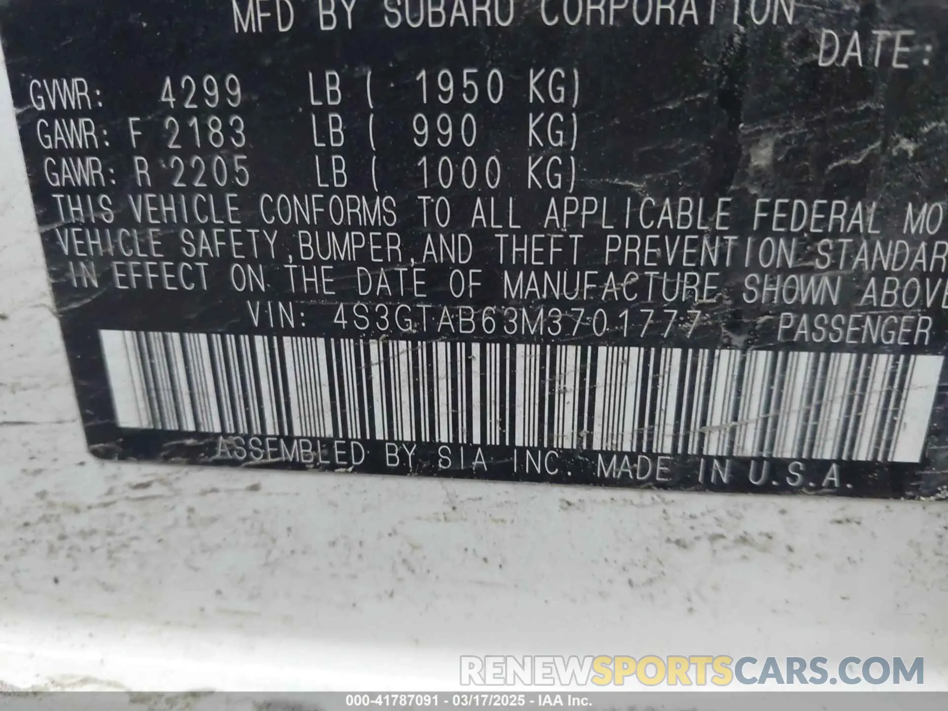 9 Photograph of a damaged car 4S3GTAB63M3701777 SUBARU IMPREZA 2021