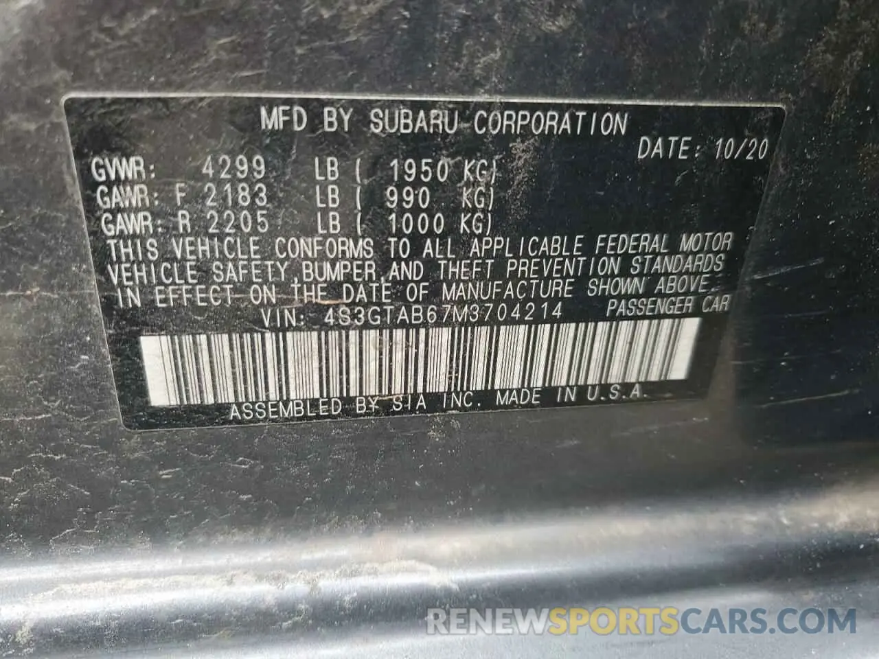 14 Photograph of a damaged car 4S3GTAB67M3704214 SUBARU IMPREZA 2021
