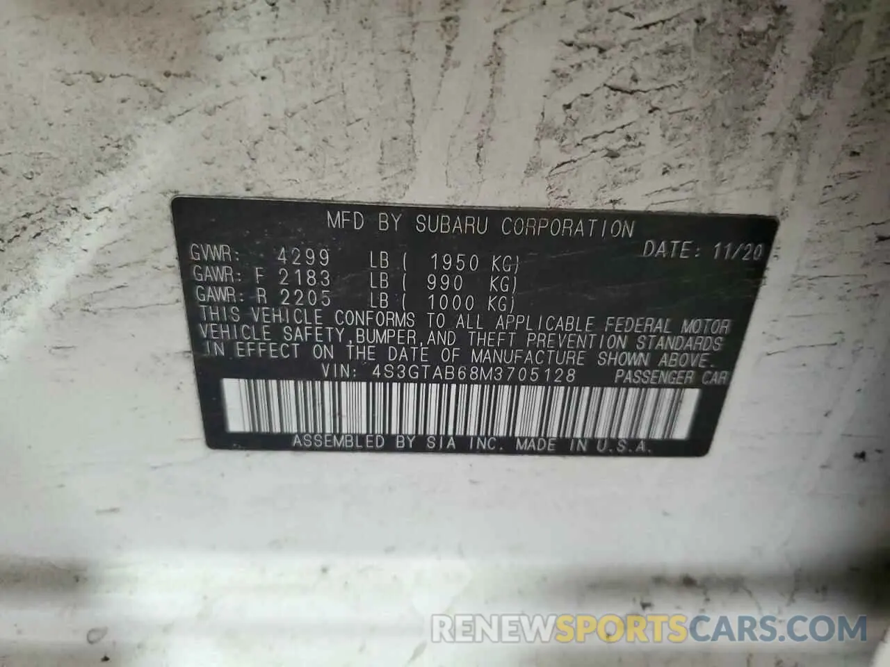12 Photograph of a damaged car 4S3GTAB68M3705128 SUBARU IMPREZA 2021