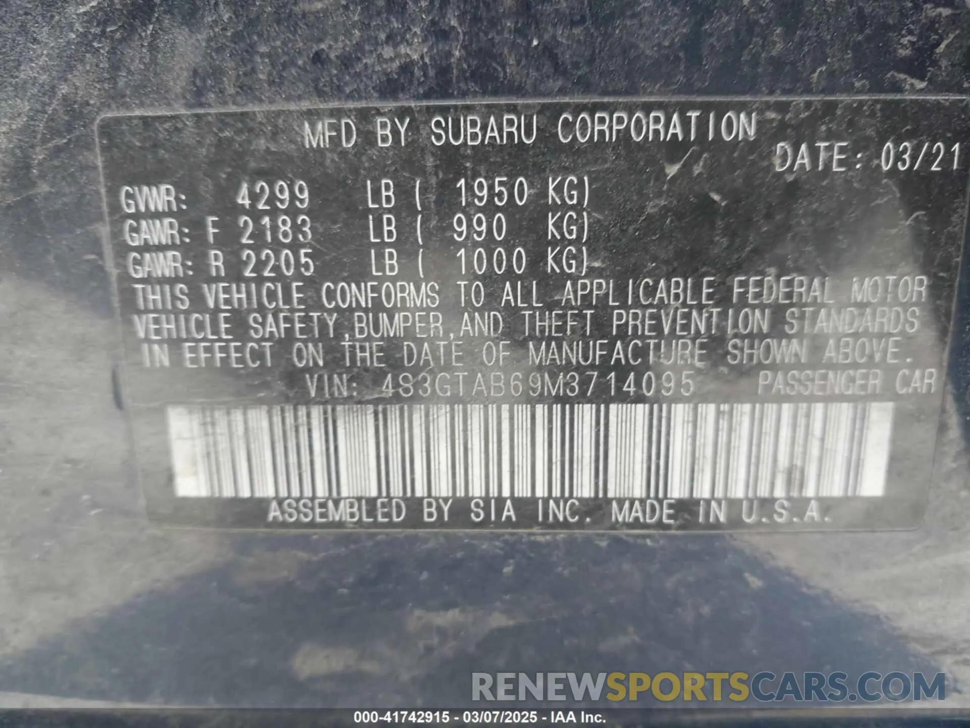 9 Photograph of a damaged car 4S3GTAB69M3714095 SUBARU IMPREZA 2021