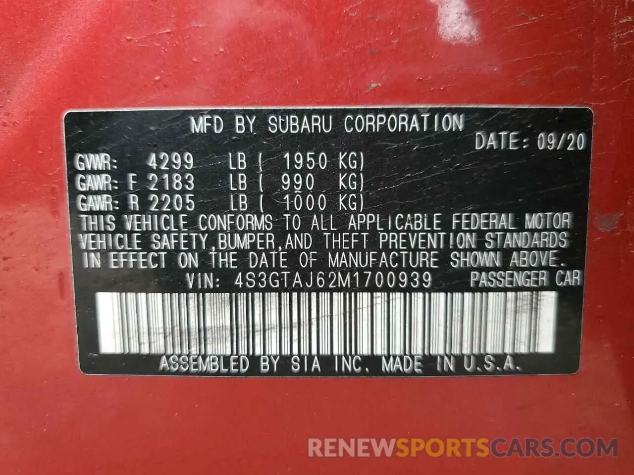 12 Photograph of a damaged car 4S3GTAJ62M1700939 SUBARU IMPREZA 2021