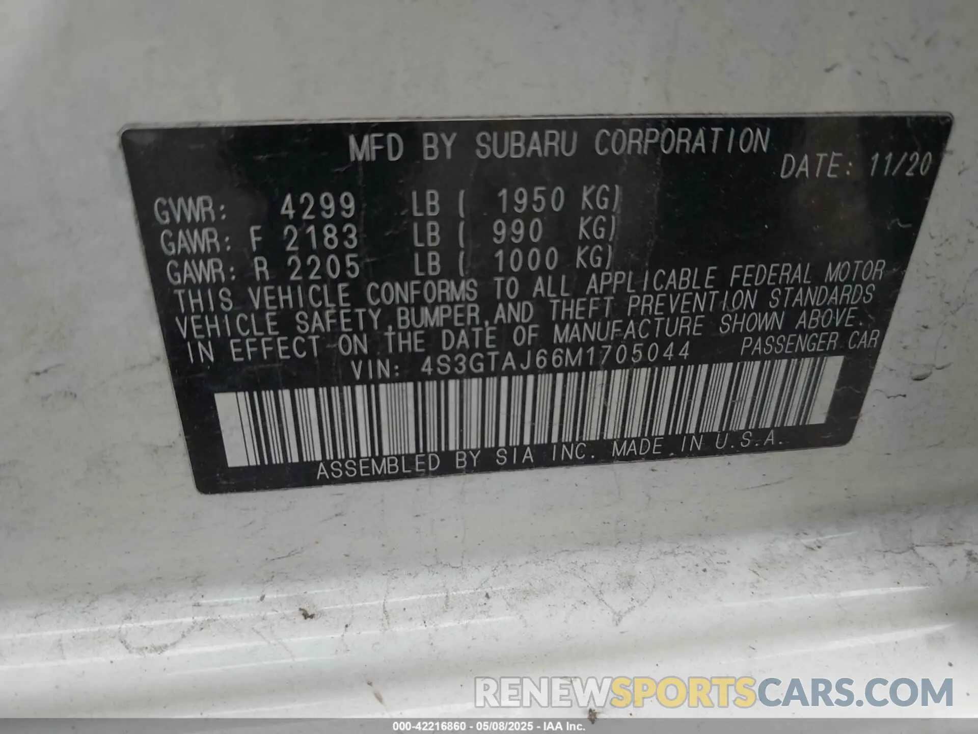 9 Photograph of a damaged car 4S3GTAJ66M1705044 SUBARU IMPREZA 2021