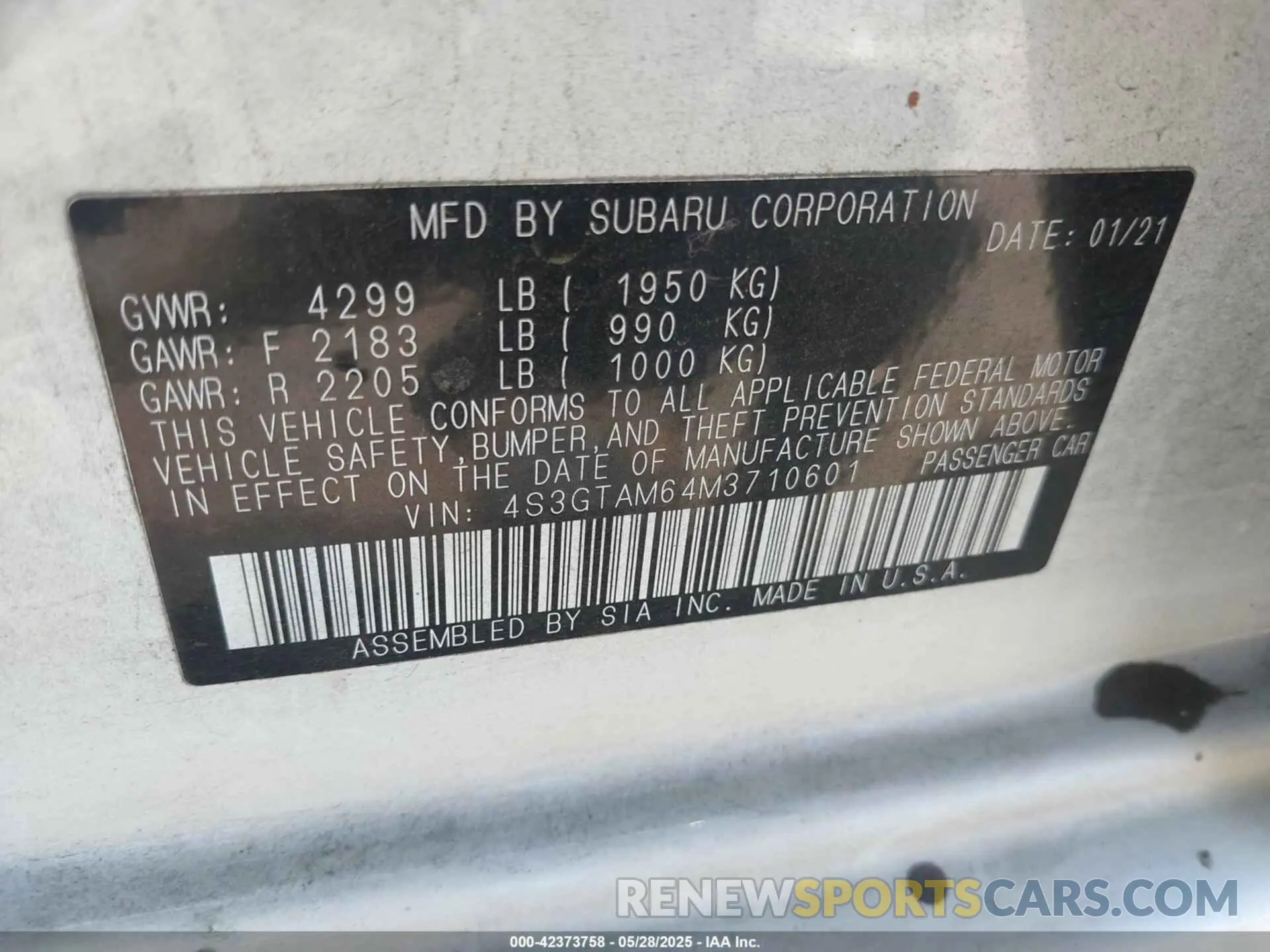 9 Photograph of a damaged car 4S3GTAM64M3710601 SUBARU IMPREZA 2021