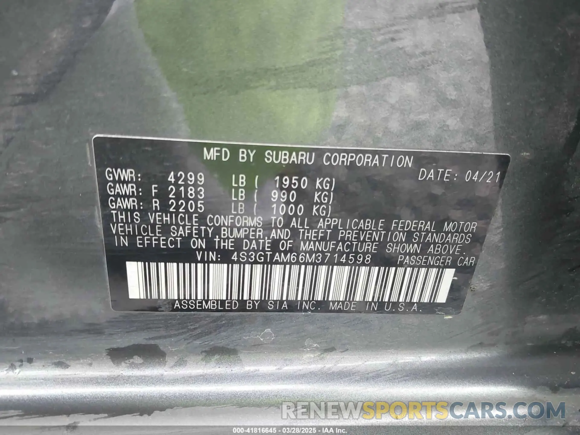 9 Photograph of a damaged car 4S3GTAM66M3714598 SUBARU IMPREZA 2021