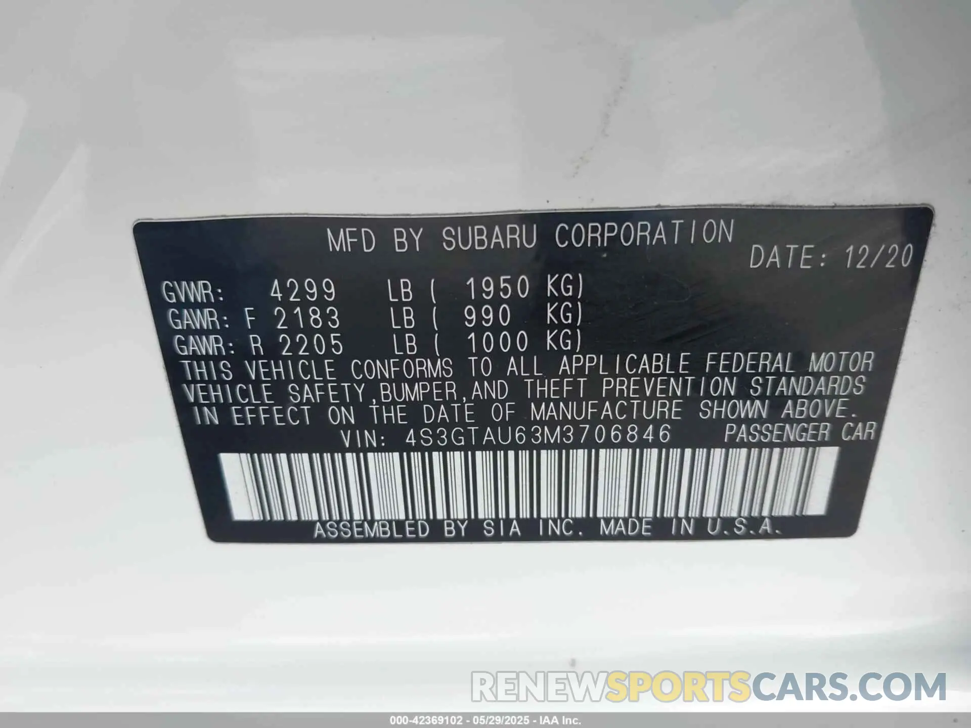 9 Photograph of a damaged car 4S3GTAU63M3706846 SUBARU IMPREZA 2021