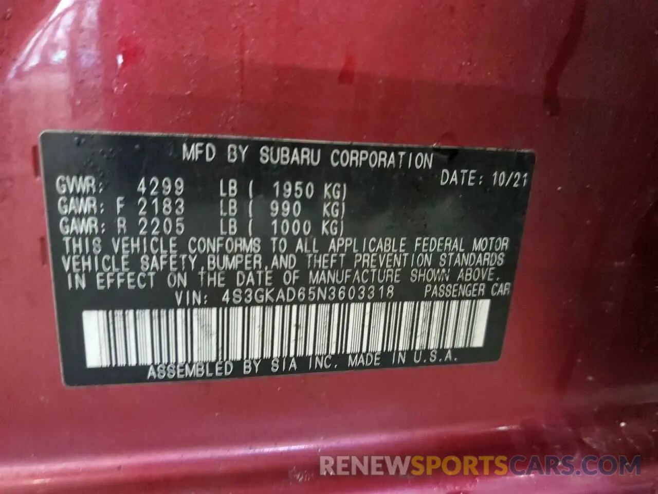 12 Photograph of a damaged car 4S3GKAD65N3603318 SUBARU IMPREZA 2022