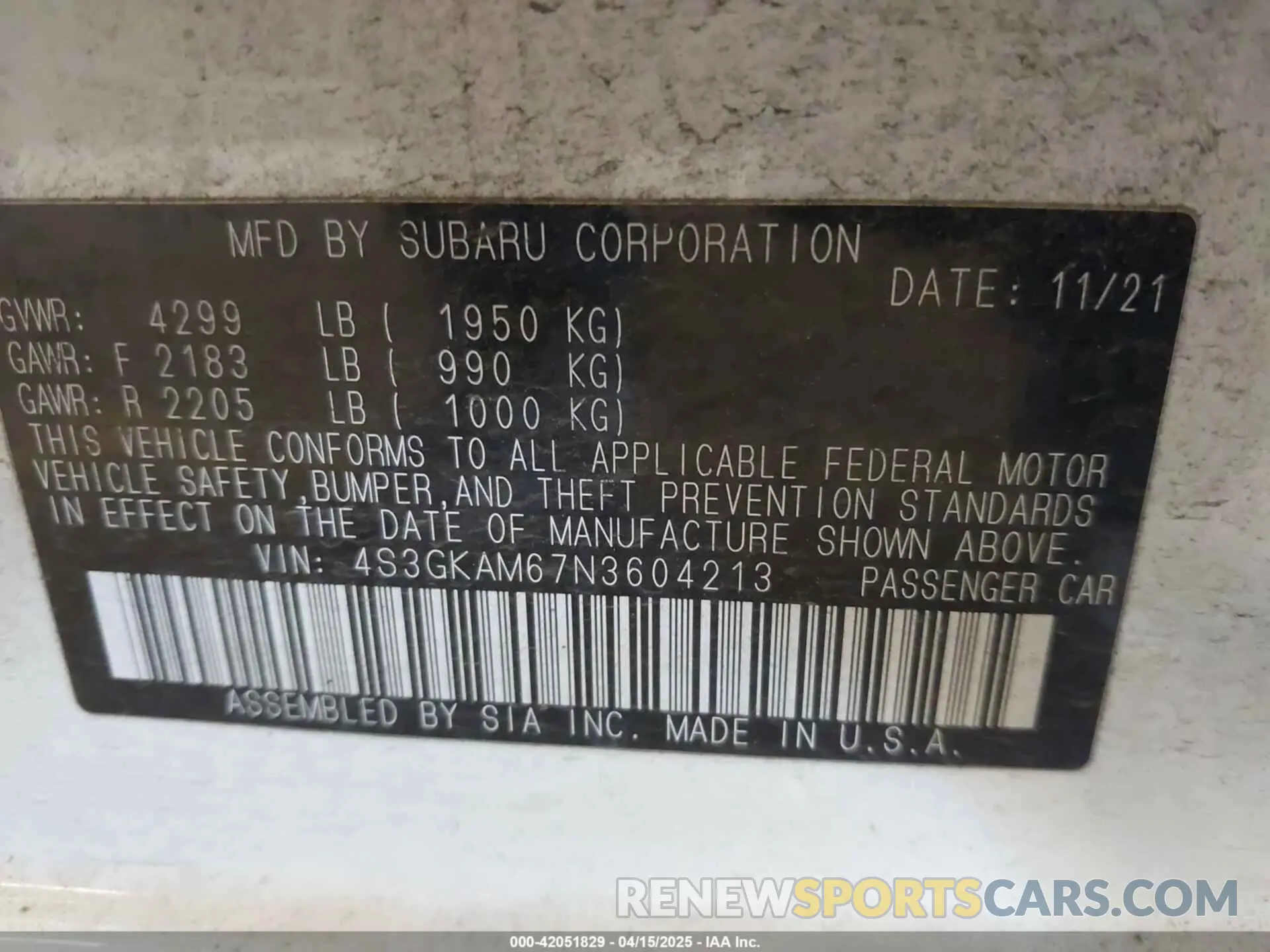 9 Photograph of a damaged car 4S3GKAM67N3604213 SUBARU IMPREZA 2022