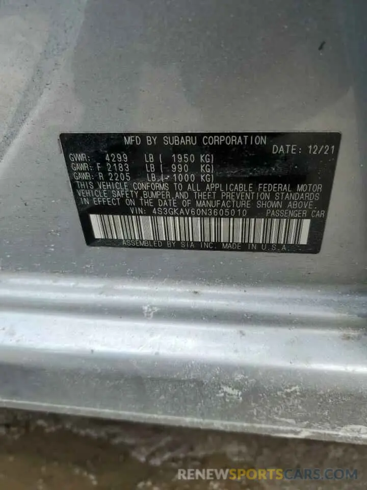13 Photograph of a damaged car 4S3GKAV60N3605010 SUBARU IMPREZA 2022