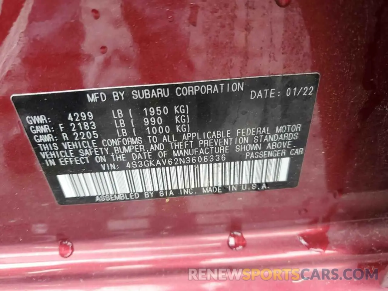 12 Photograph of a damaged car 4S3GKAV62N3606336 SUBARU IMPREZA 2022