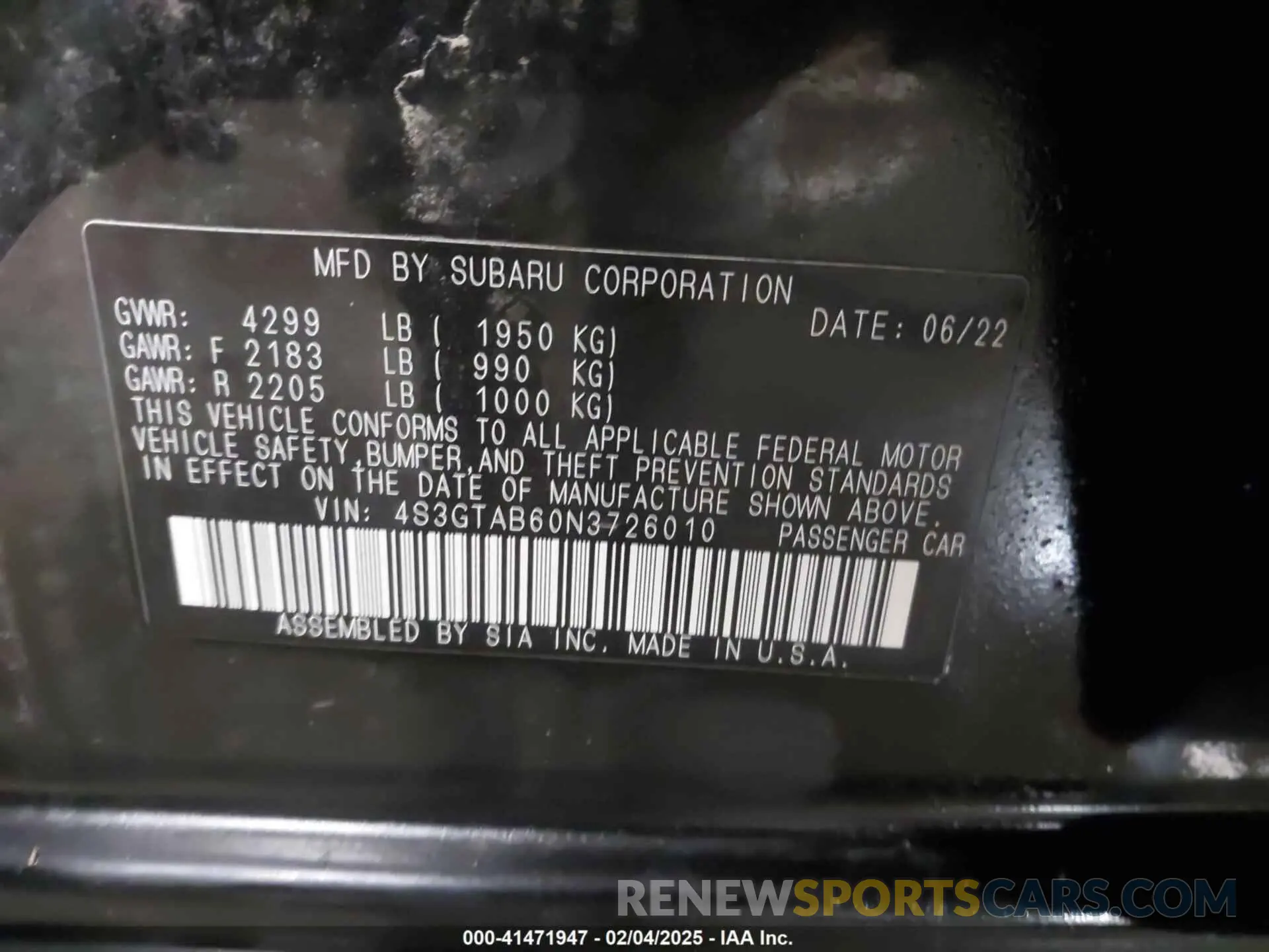 9 Photograph of a damaged car 4S3GTAB60N3726010 SUBARU IMPREZA 2022