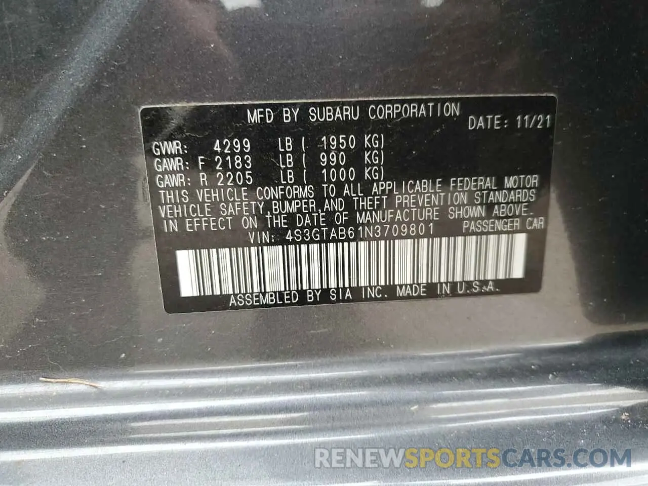 15 Photograph of a damaged car 4S3GTAB61N3709801 SUBARU IMPREZA 2022
