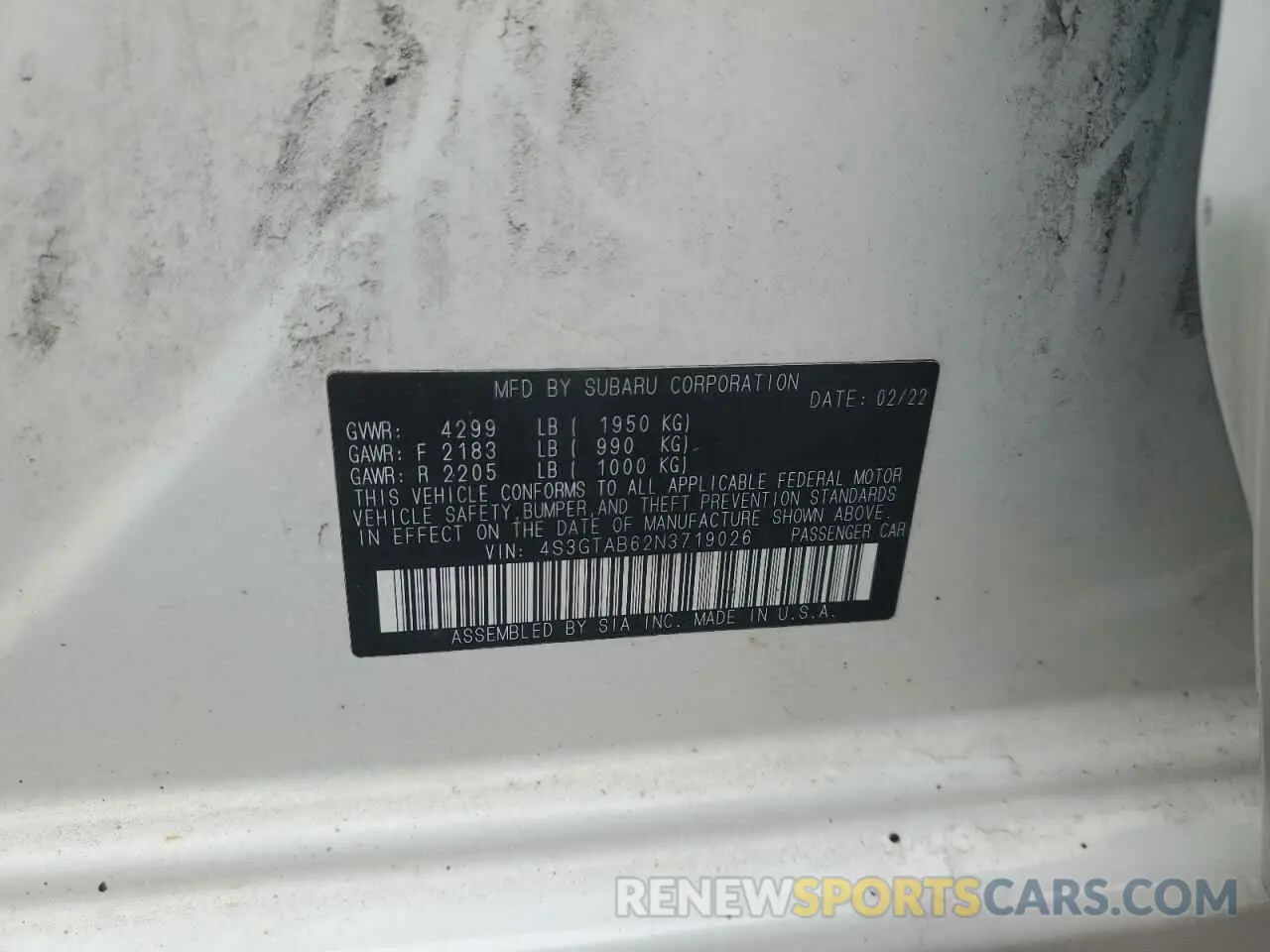 13 Photograph of a damaged car 4S3GTAB62N3719026 SUBARU IMPREZA 2022