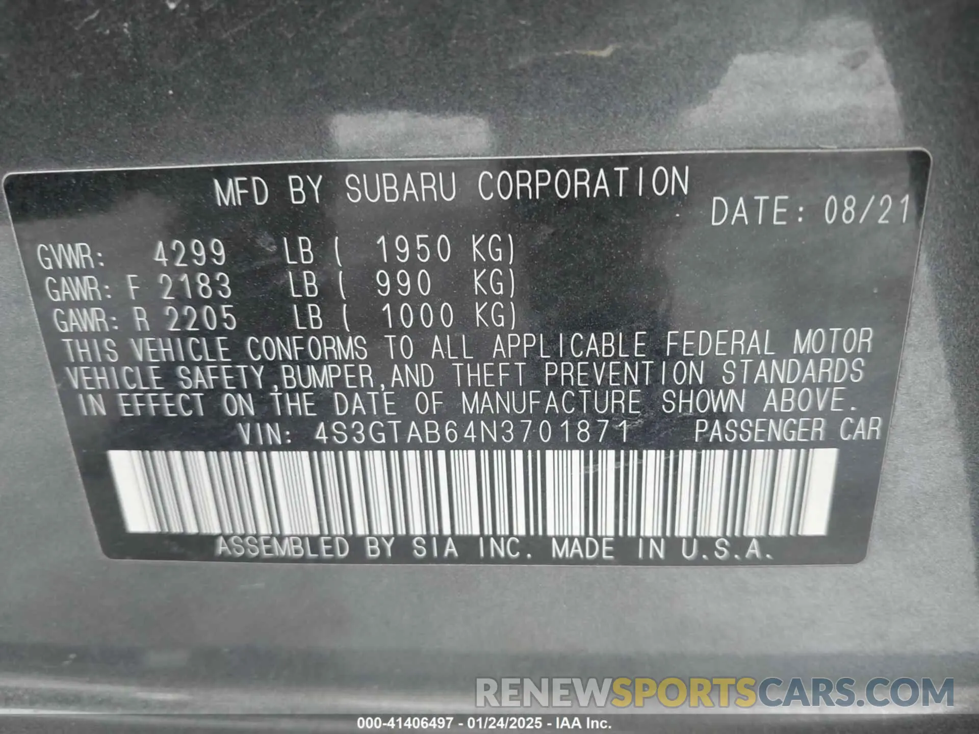 9 Photograph of a damaged car 4S3GTAB64N3701871 SUBARU IMPREZA 2022