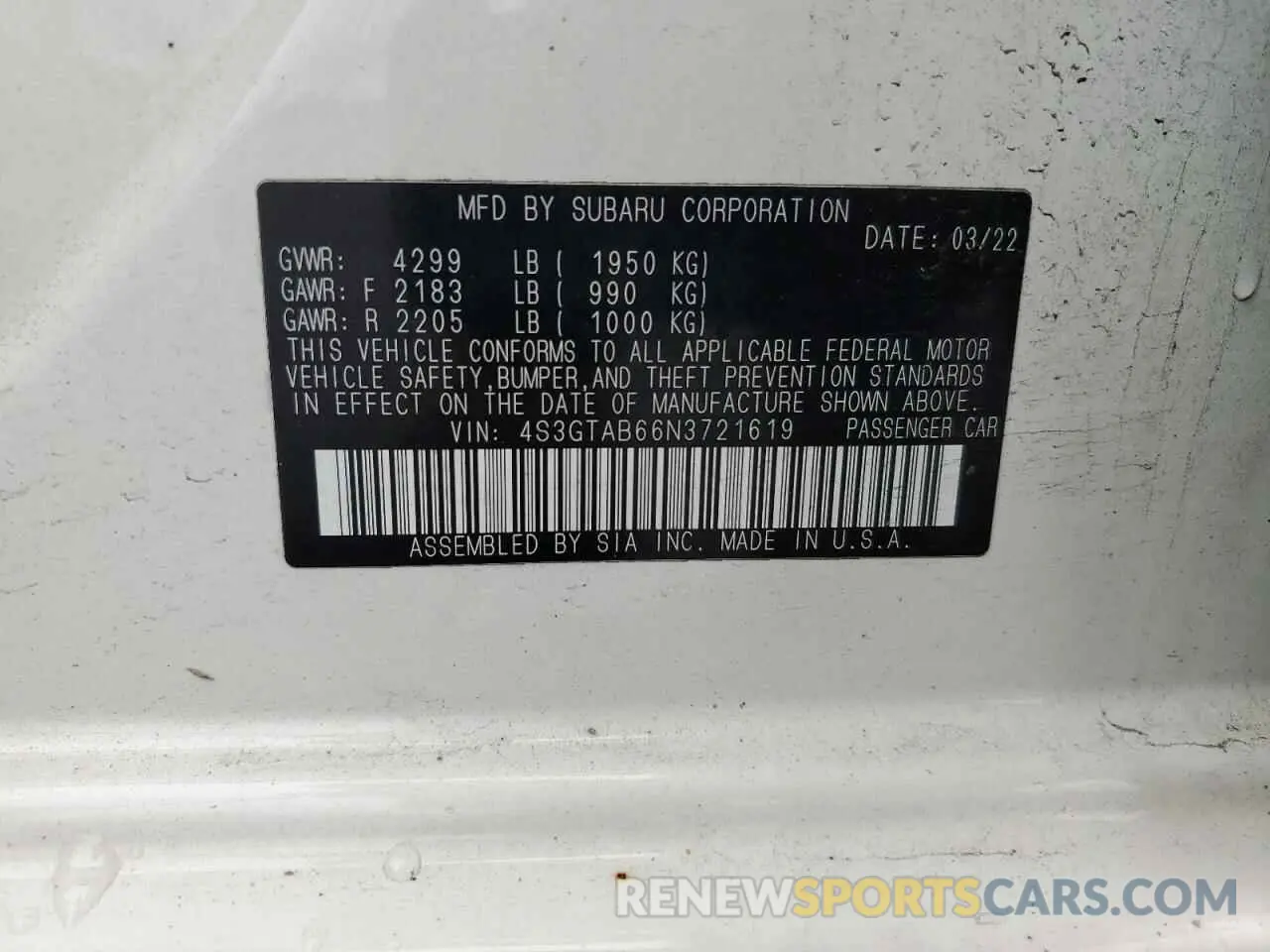 12 Photograph of a damaged car 4S3GTAB66N3721619 SUBARU IMPREZA 2022