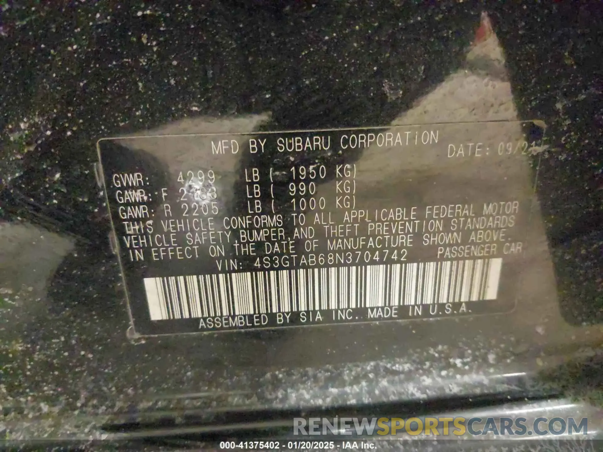9 Photograph of a damaged car 4S3GTAB68N3704742 SUBARU IMPREZA 2022