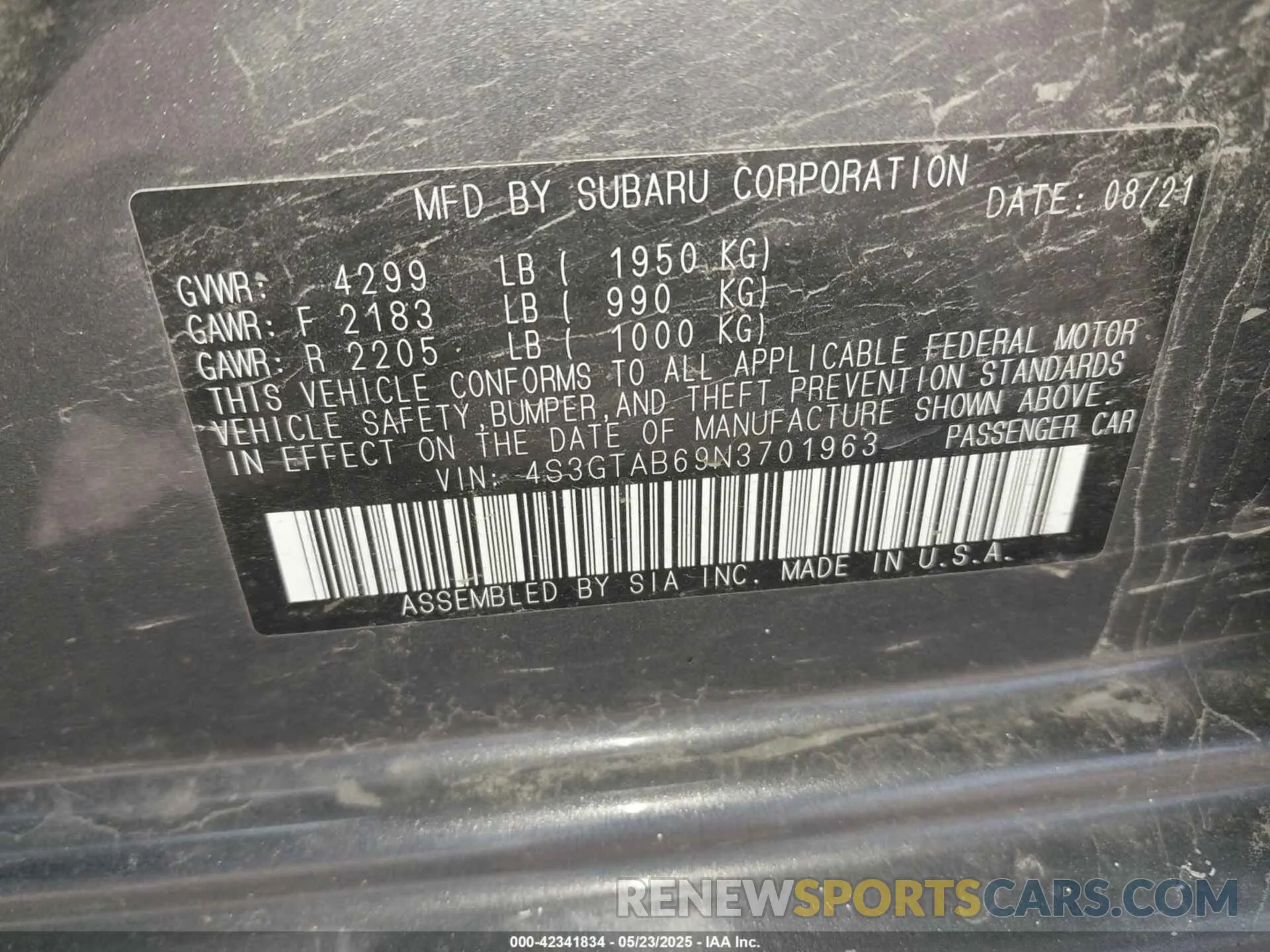 9 Photograph of a damaged car 4S3GTAB69N3701963 SUBARU IMPREZA 2022
