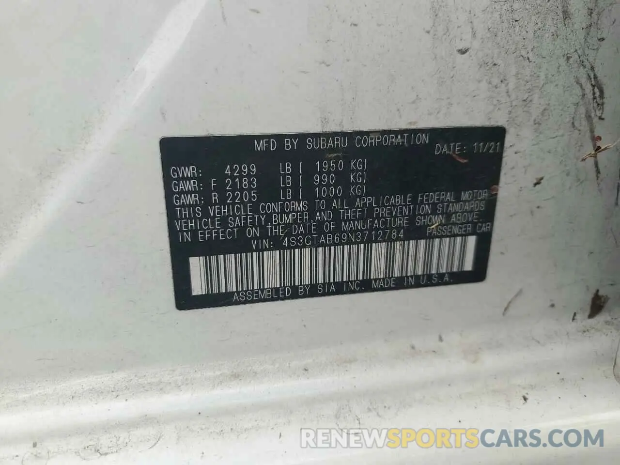 12 Photograph of a damaged car 4S3GTAB69N3712784 SUBARU IMPREZA 2022