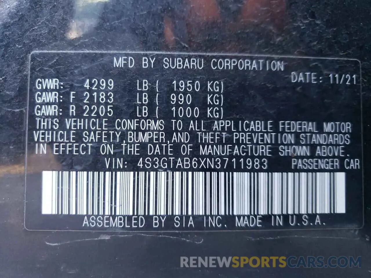 13 Photograph of a damaged car 4S3GTAB6XN3711983 SUBARU IMPREZA 2022
