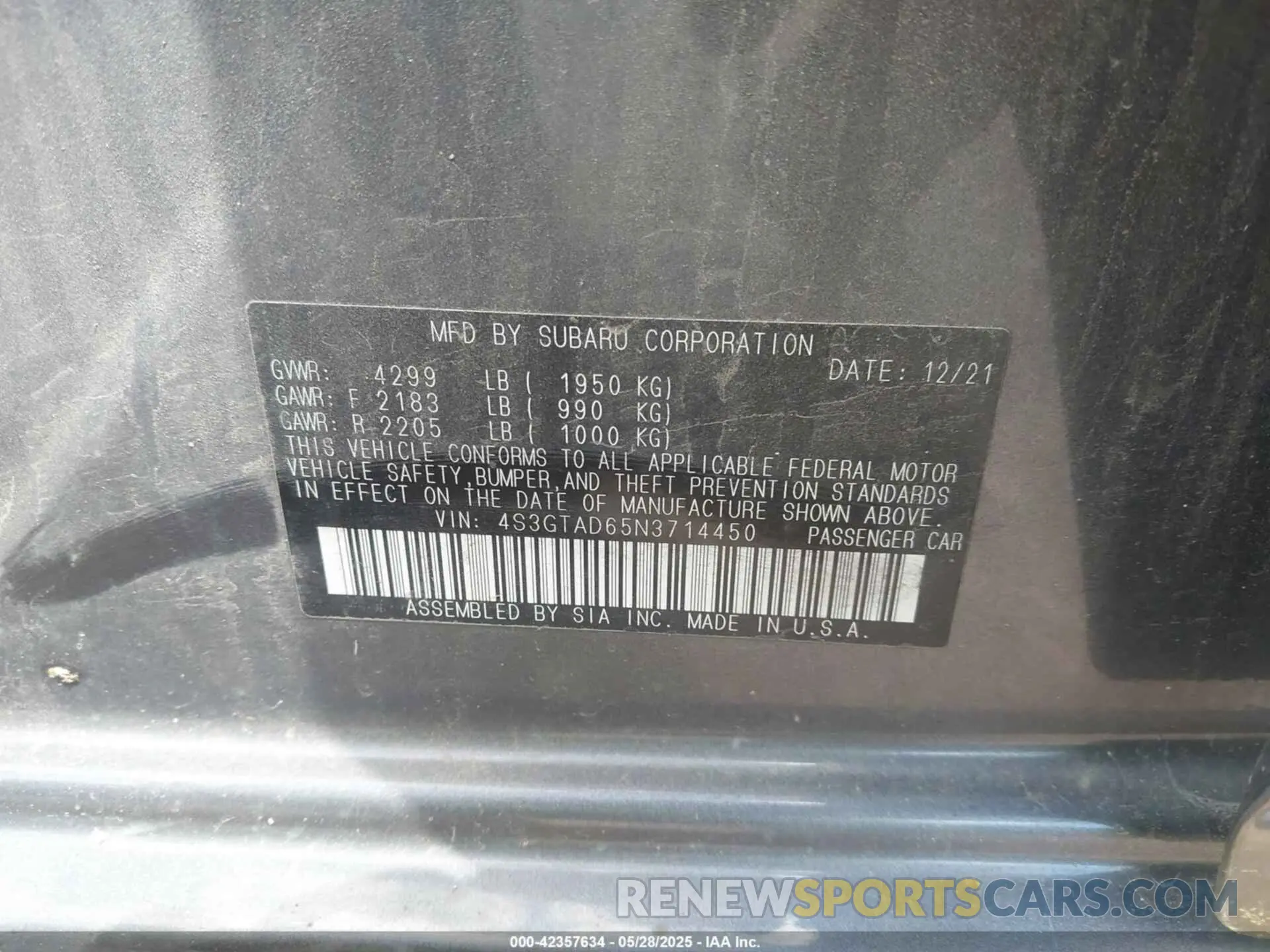 9 Photograph of a damaged car 4S3GTAD65N3714450 SUBARU IMPREZA 2022