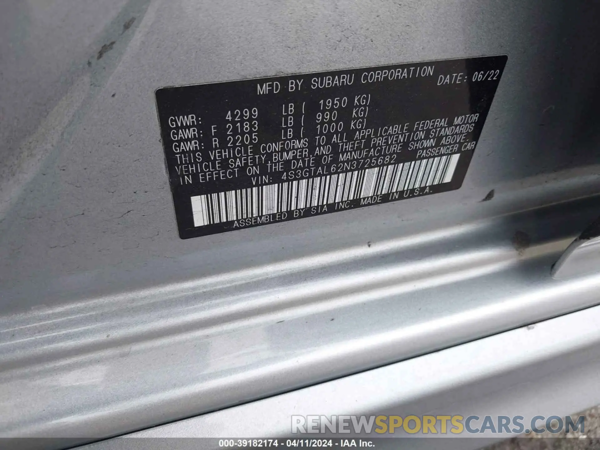 9 Photograph of a damaged car 4S3GTAL62N3725682 SUBARU IMPREZA 2022