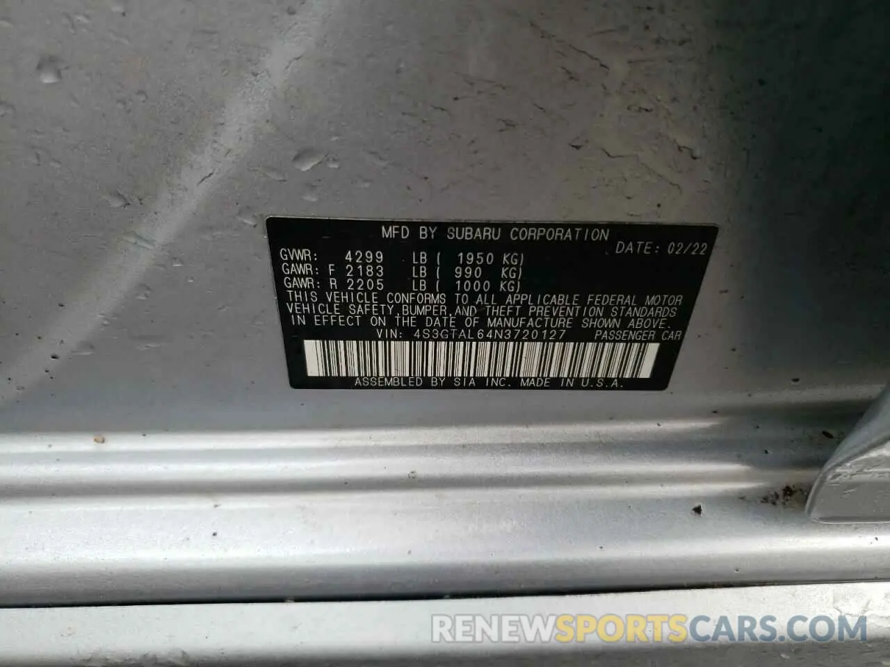 12 Photograph of a damaged car 4S3GTAL64N3720127 SUBARU IMPREZA 2022