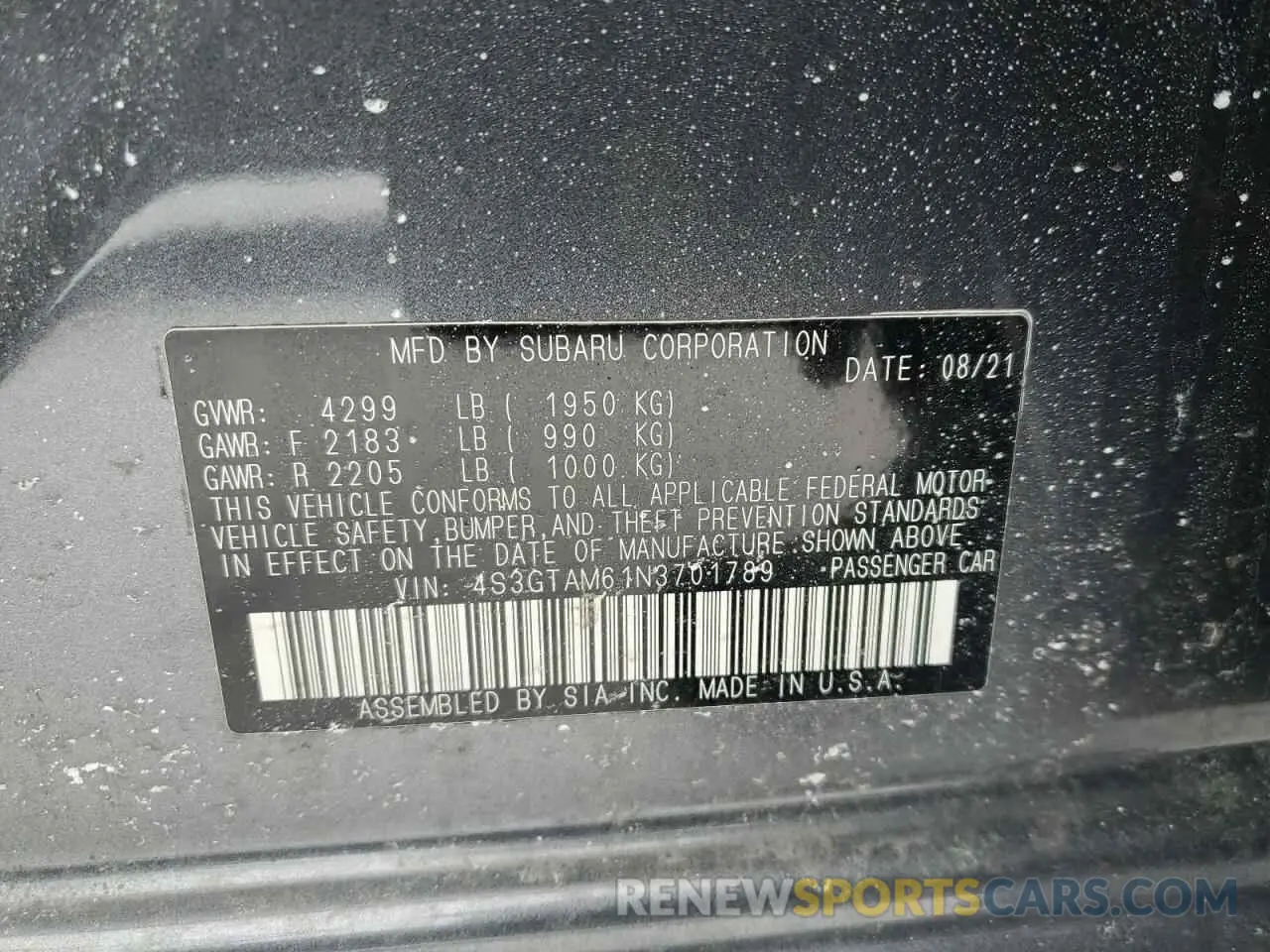 12 Photograph of a damaged car 4S3GTAM61N3701789 SUBARU IMPREZA 2022