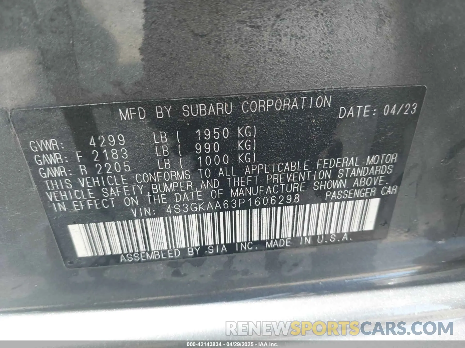 9 Photograph of a damaged car 4S3GKAA63P1606298 SUBARU IMPREZA 2023