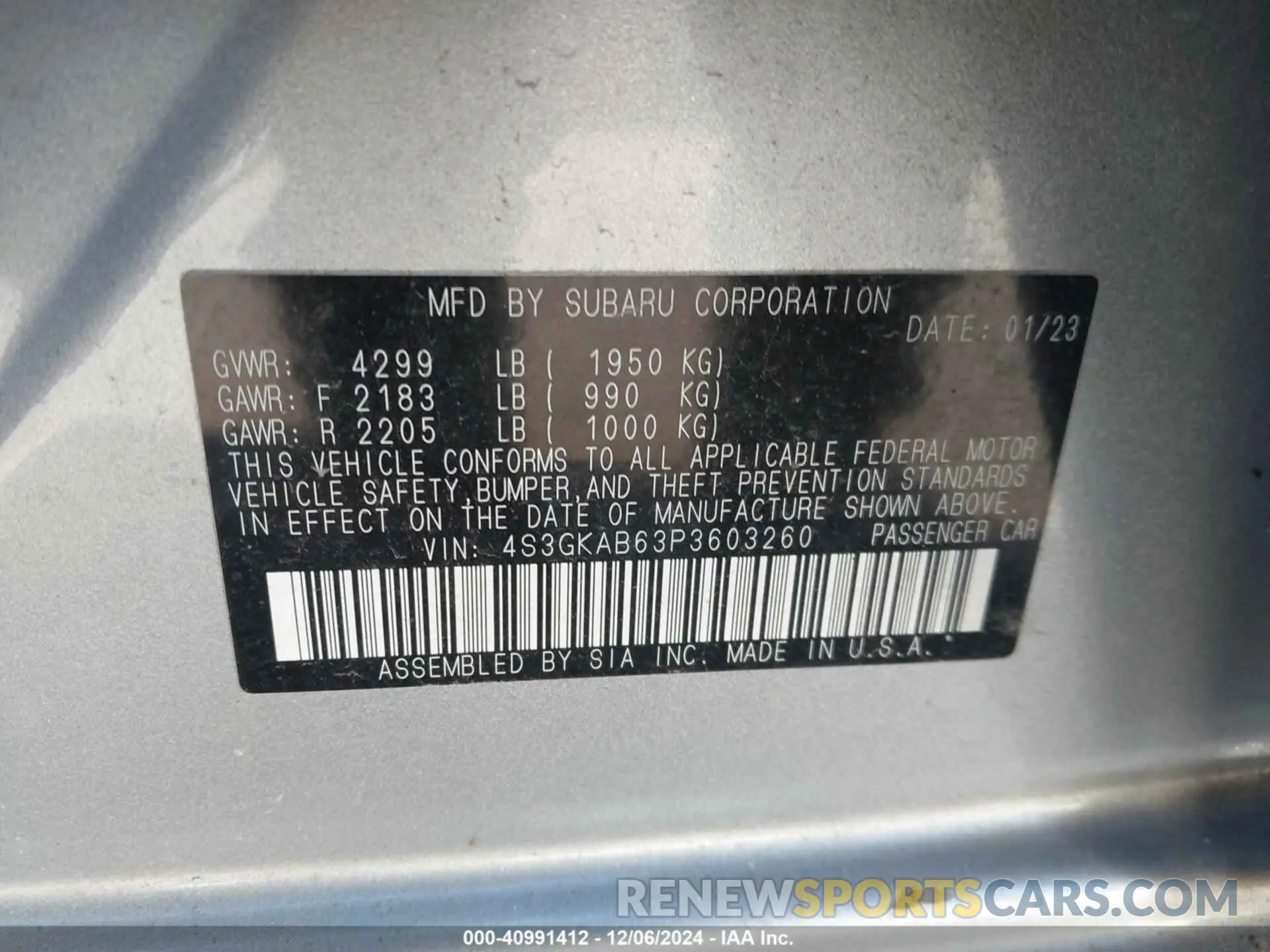 9 Photograph of a damaged car 4S3GKAB63P3603260 SUBARU IMPREZA 2023
