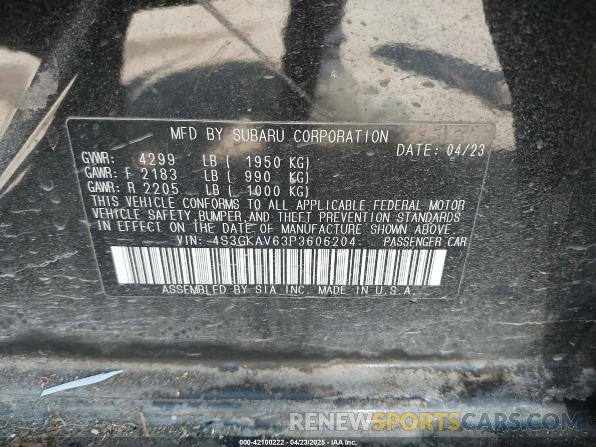 9 Photograph of a damaged car 4S3GKAV63P3606204 SUBARU IMPREZA 2023