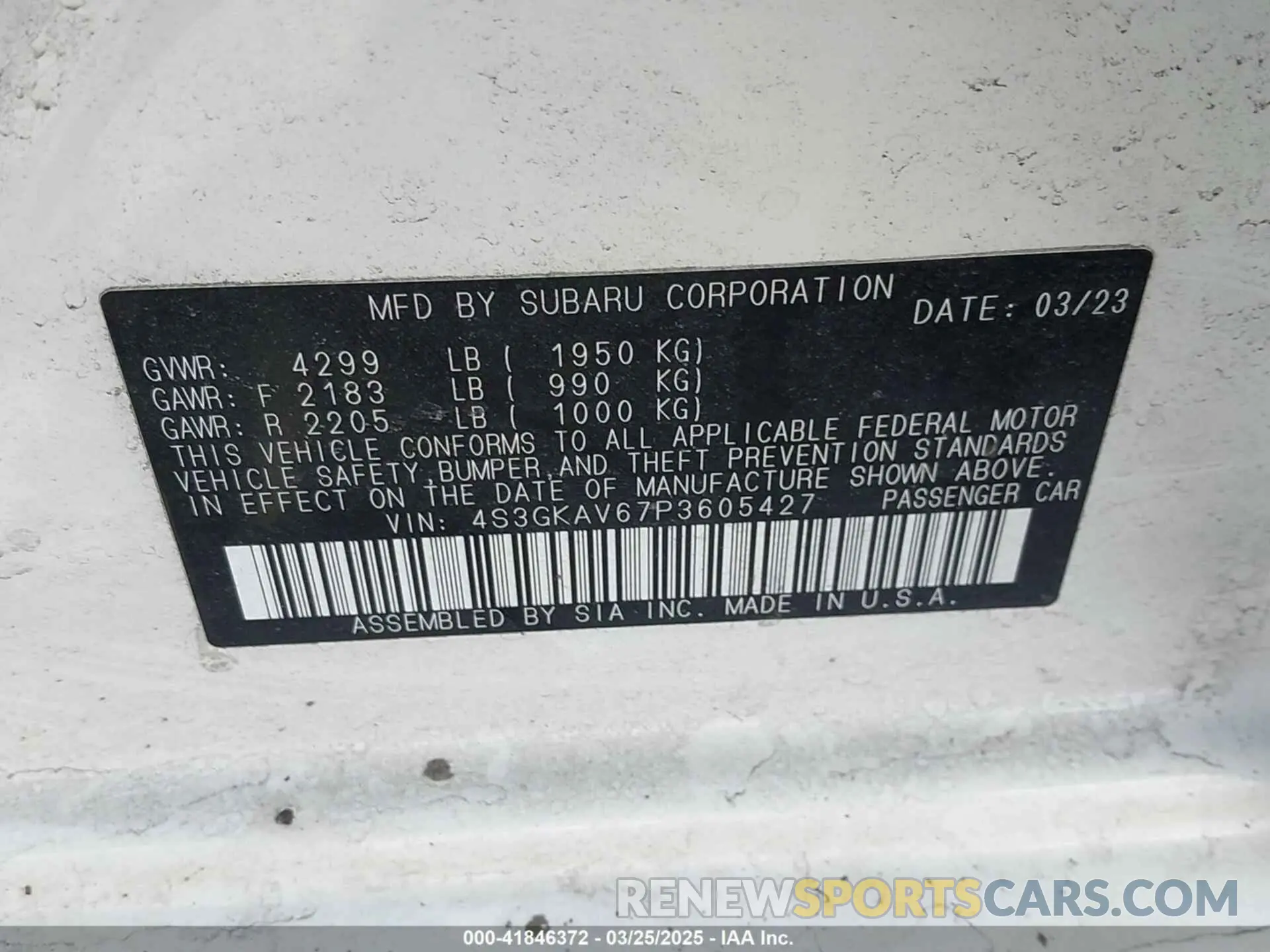 9 Photograph of a damaged car 4S3GKAV67P3605427 SUBARU IMPREZA 2023