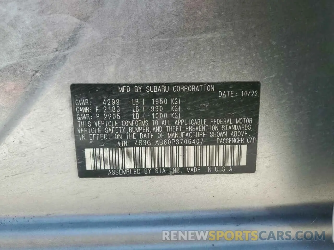 12 Photograph of a damaged car 4S3GTAB60P3706407 SUBARU IMPREZA 2023
