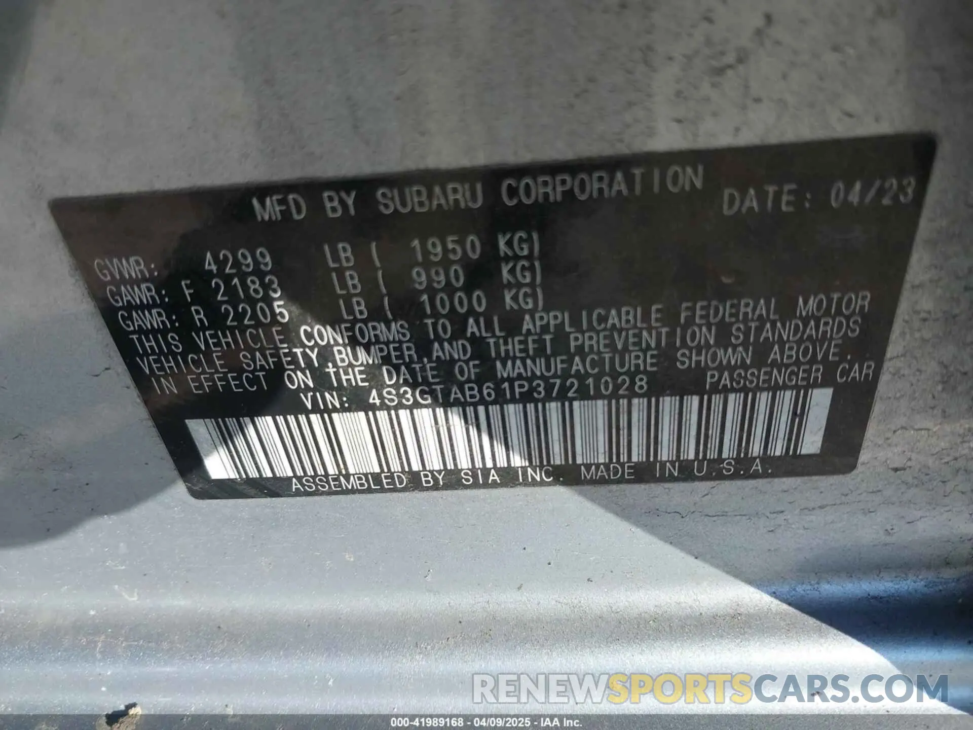 9 Photograph of a damaged car 4S3GTAB61P3721028 SUBARU IMPREZA 2023