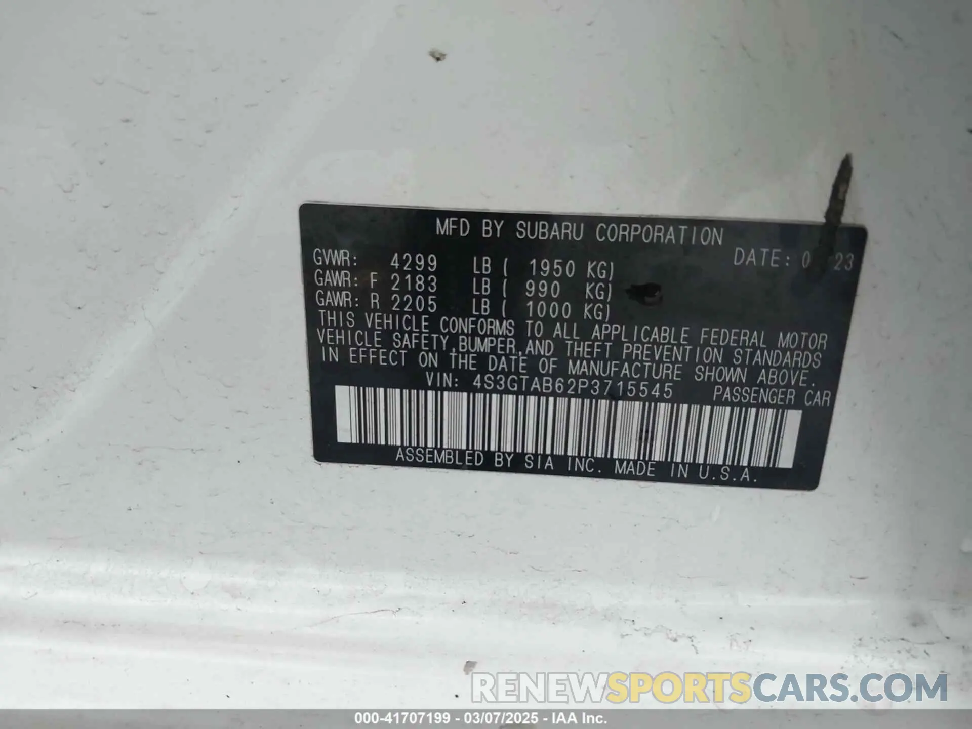 9 Photograph of a damaged car 4S3GTAB62P3715545 SUBARU IMPREZA 2023