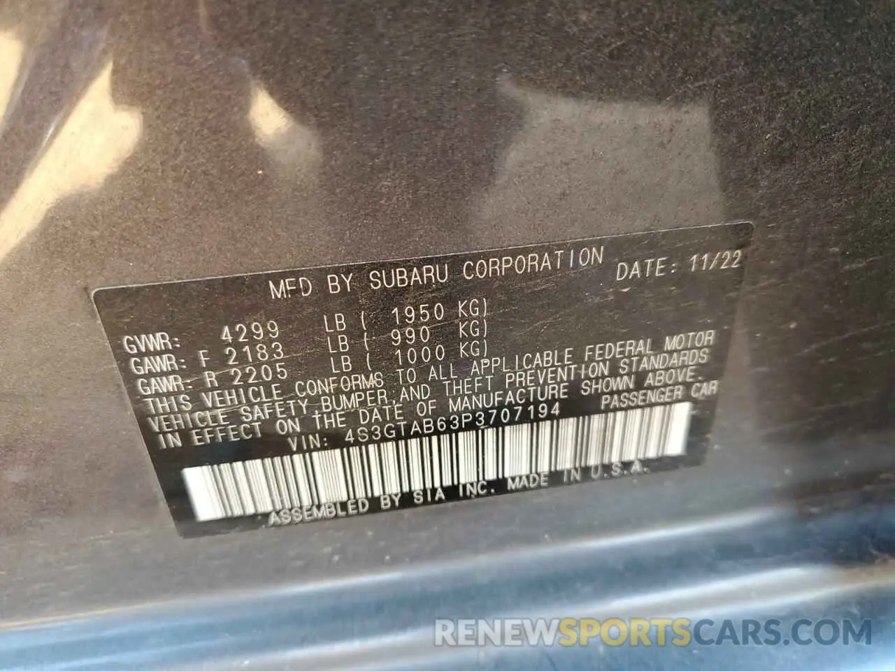 13 Photograph of a damaged car 4S3GTAB63P3707194 SUBARU IMPREZA 2023