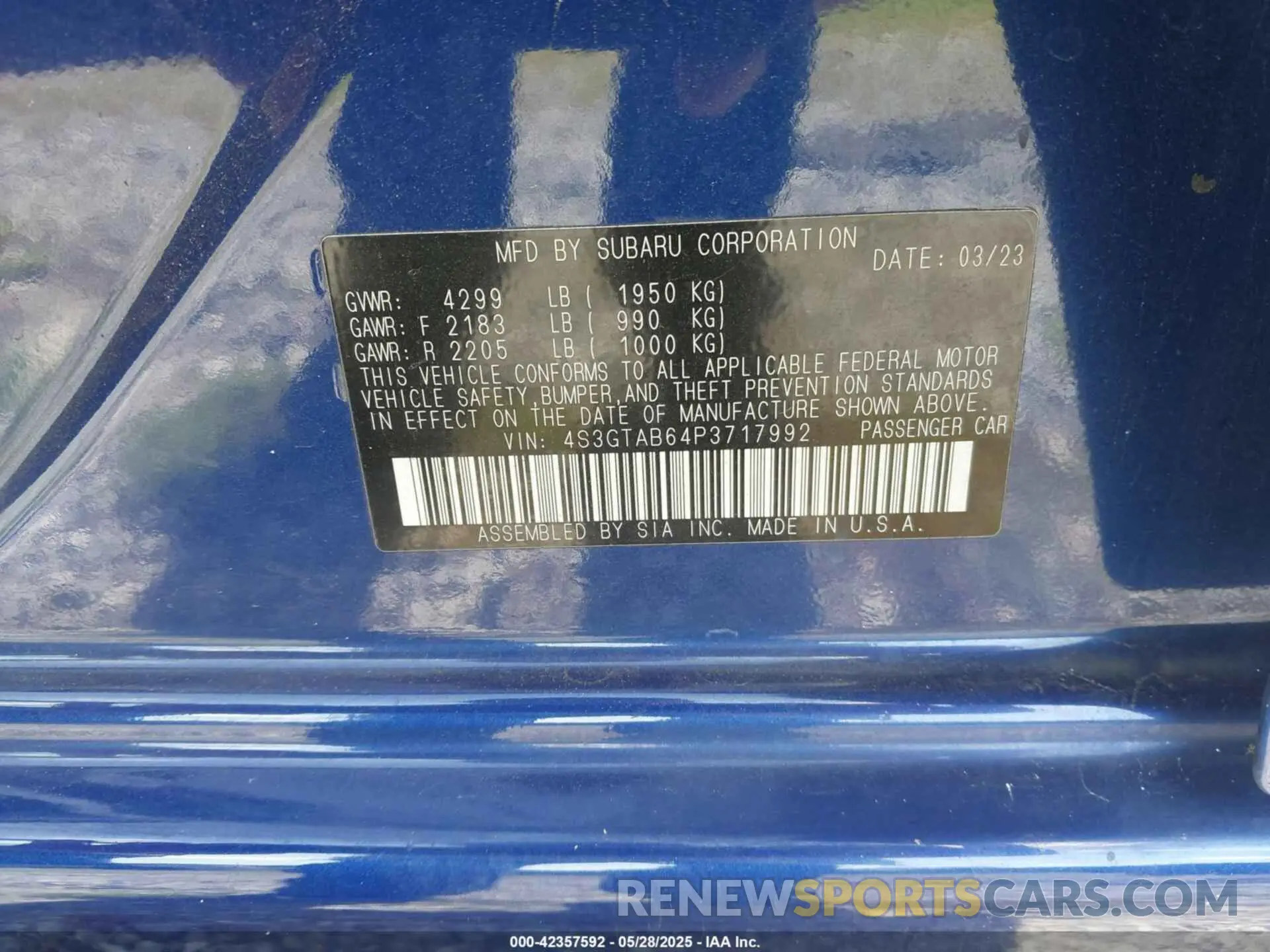 9 Photograph of a damaged car 4S3GTAB64P3717992 SUBARU IMPREZA 2023