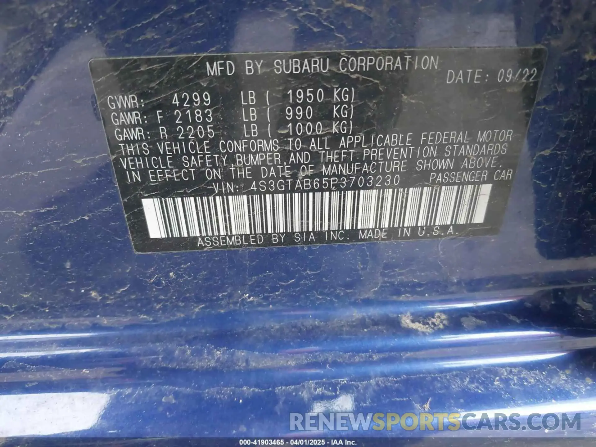 9 Photograph of a damaged car 4S3GTAB65P3703230 SUBARU IMPREZA 2023