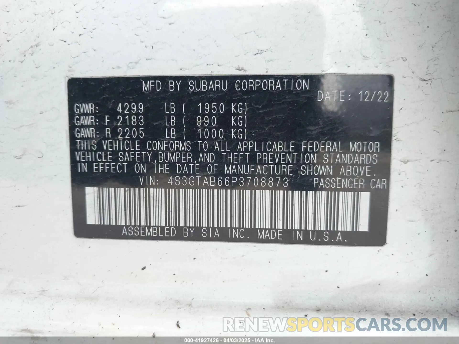 9 Photograph of a damaged car 4S3GTAB66P3708873 SUBARU IMPREZA 2023
