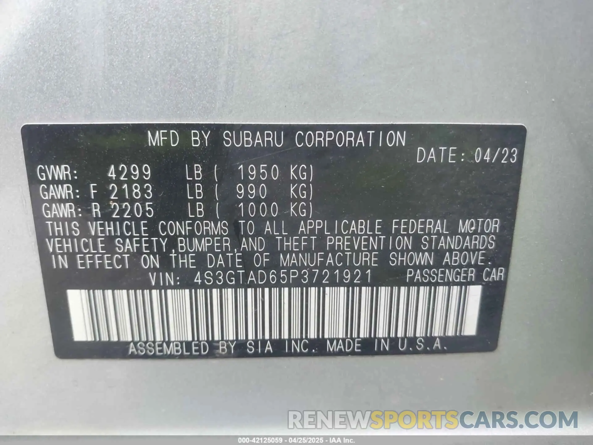 9 Photograph of a damaged car 4S3GTAD65P3721921 SUBARU IMPREZA 2023