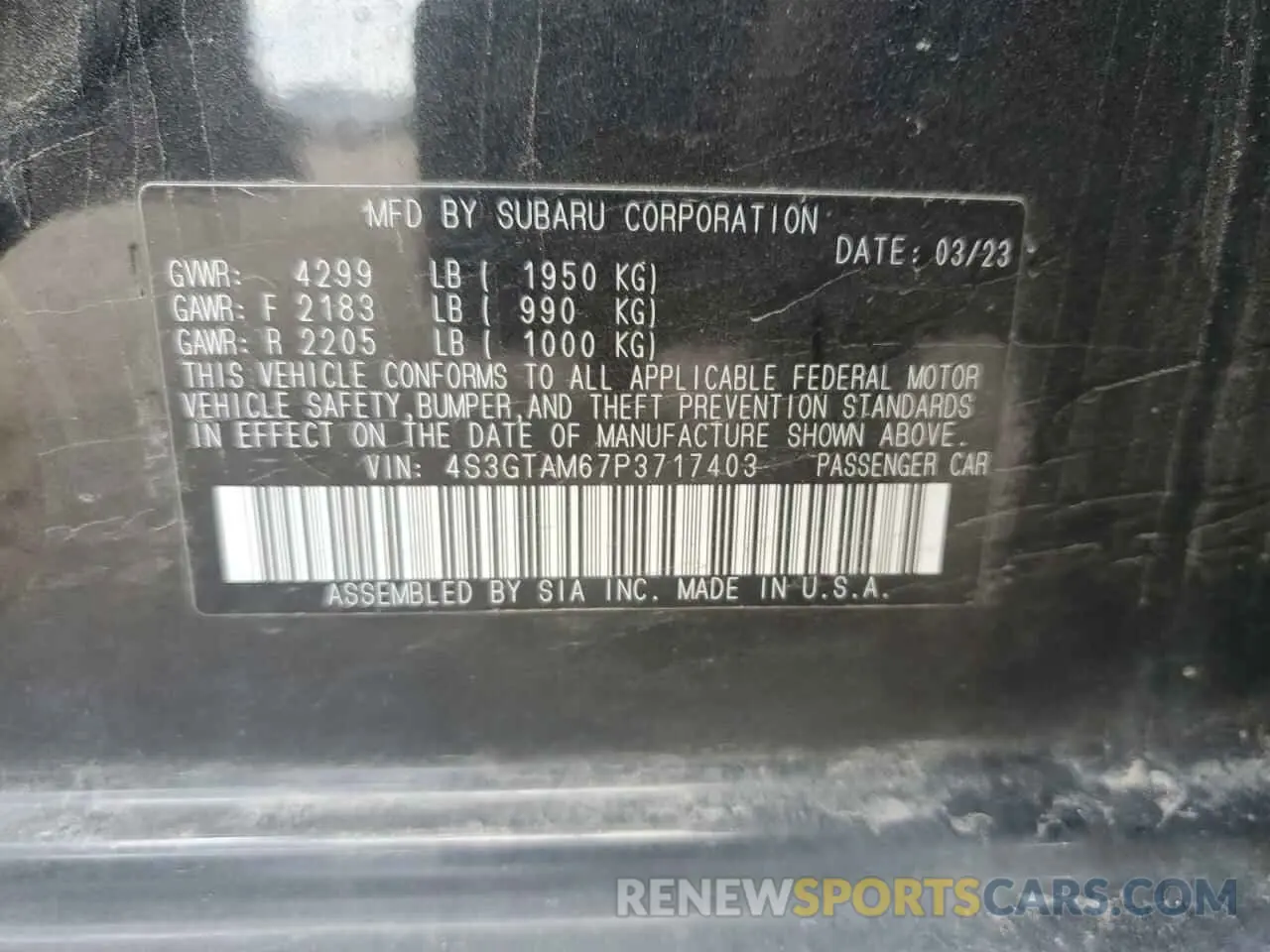 12 Photograph of a damaged car 4S3GTAM67P3717403 SUBARU IMPREZA 2023