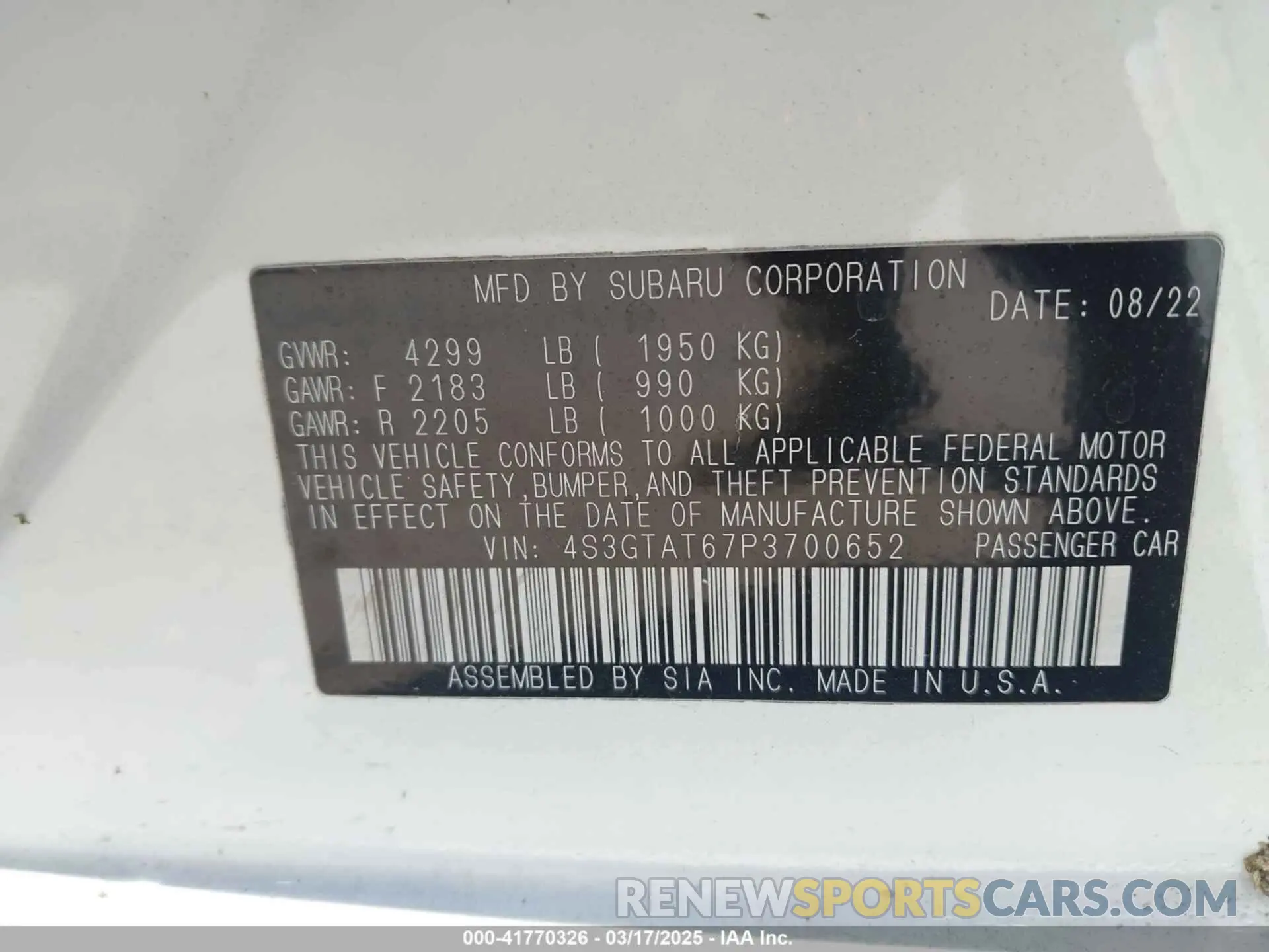 9 Photograph of a damaged car 4S3GTAT67P3700652 SUBARU IMPREZA 2023