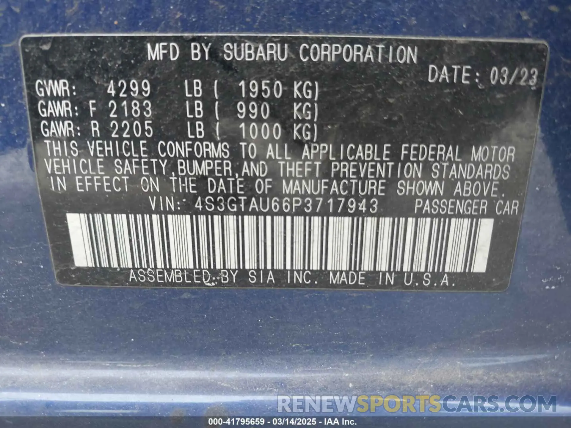 9 Photograph of a damaged car 4S3GTAU66P3717943 SUBARU IMPREZA 2023