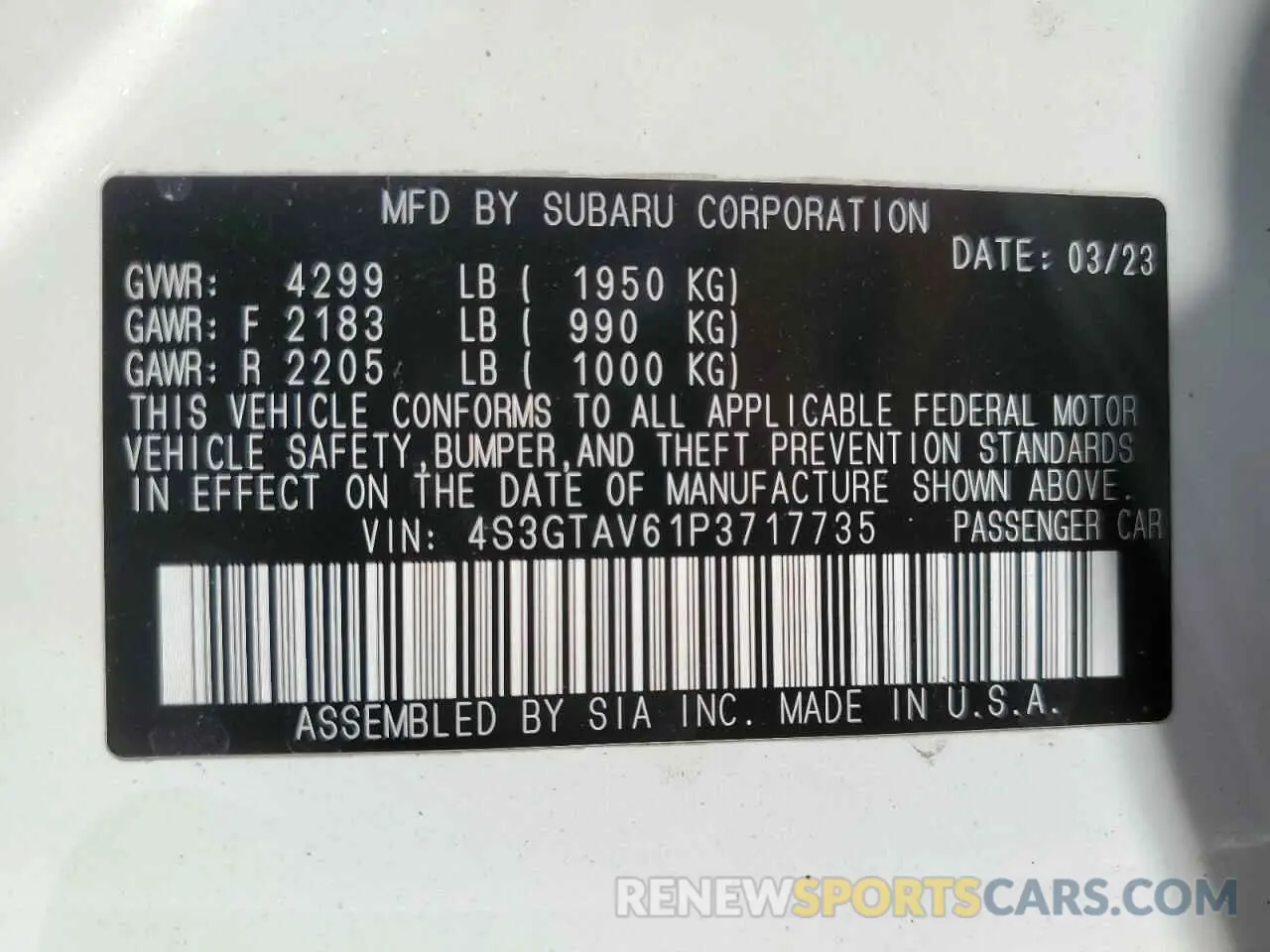 12 Photograph of a damaged car 4S3GTAV61P3717735 SUBARU IMPREZA 2023
