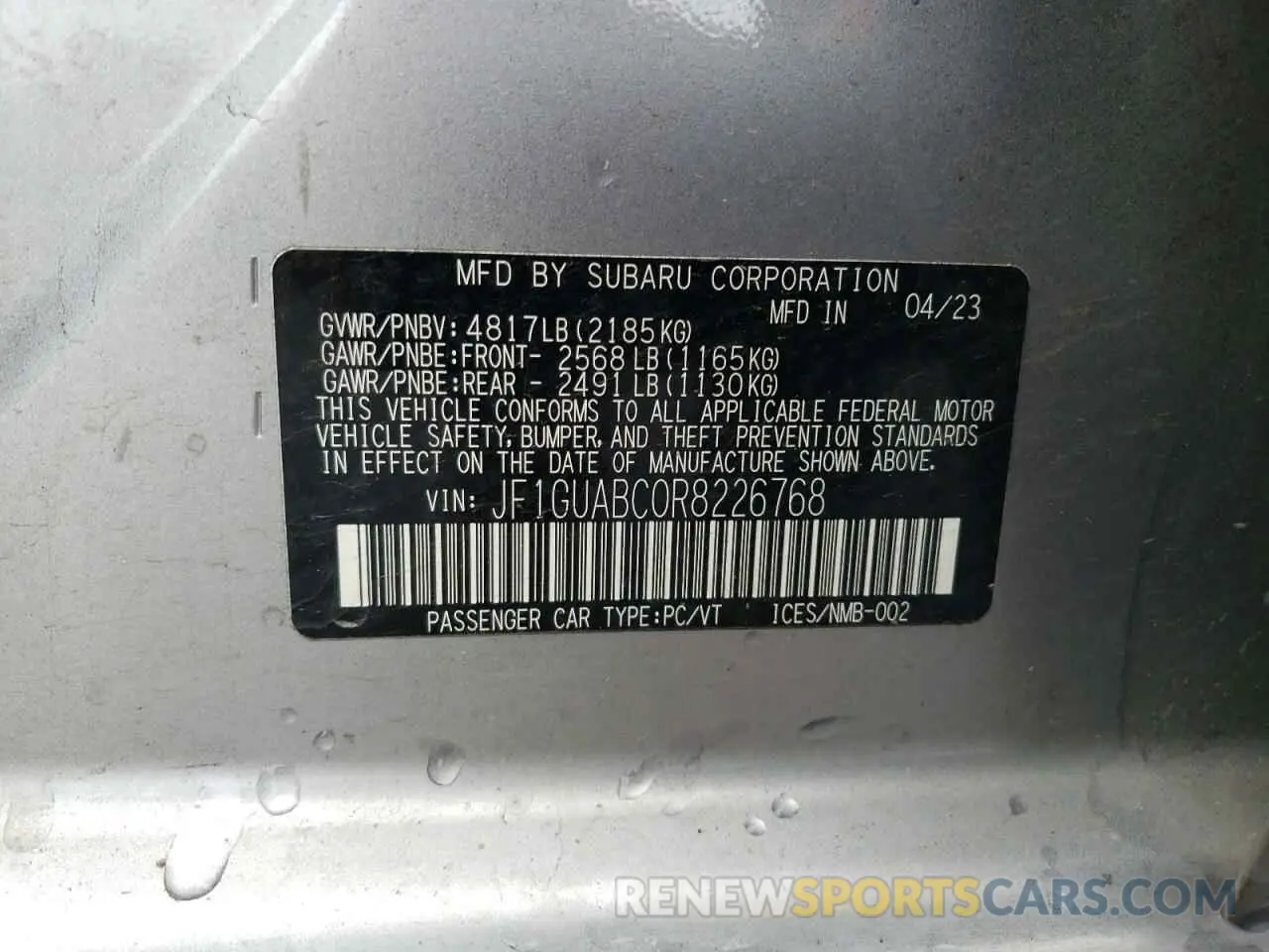 12 Photograph of a damaged car JF1GUABC0R8226768 SUBARU IMPREZA 2024