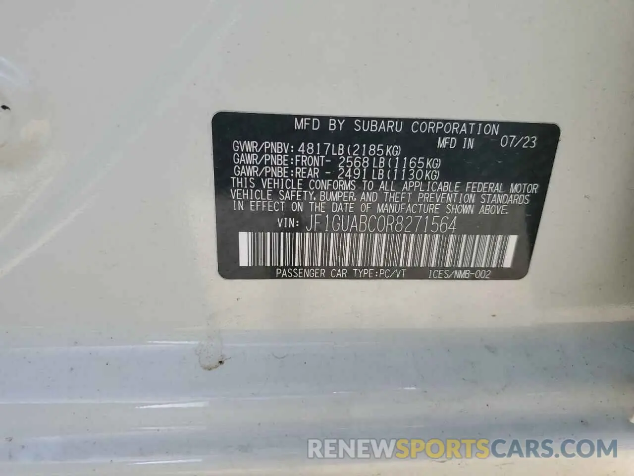 13 Photograph of a damaged car JF1GUABC0R8271564 SUBARU IMPREZA 2024