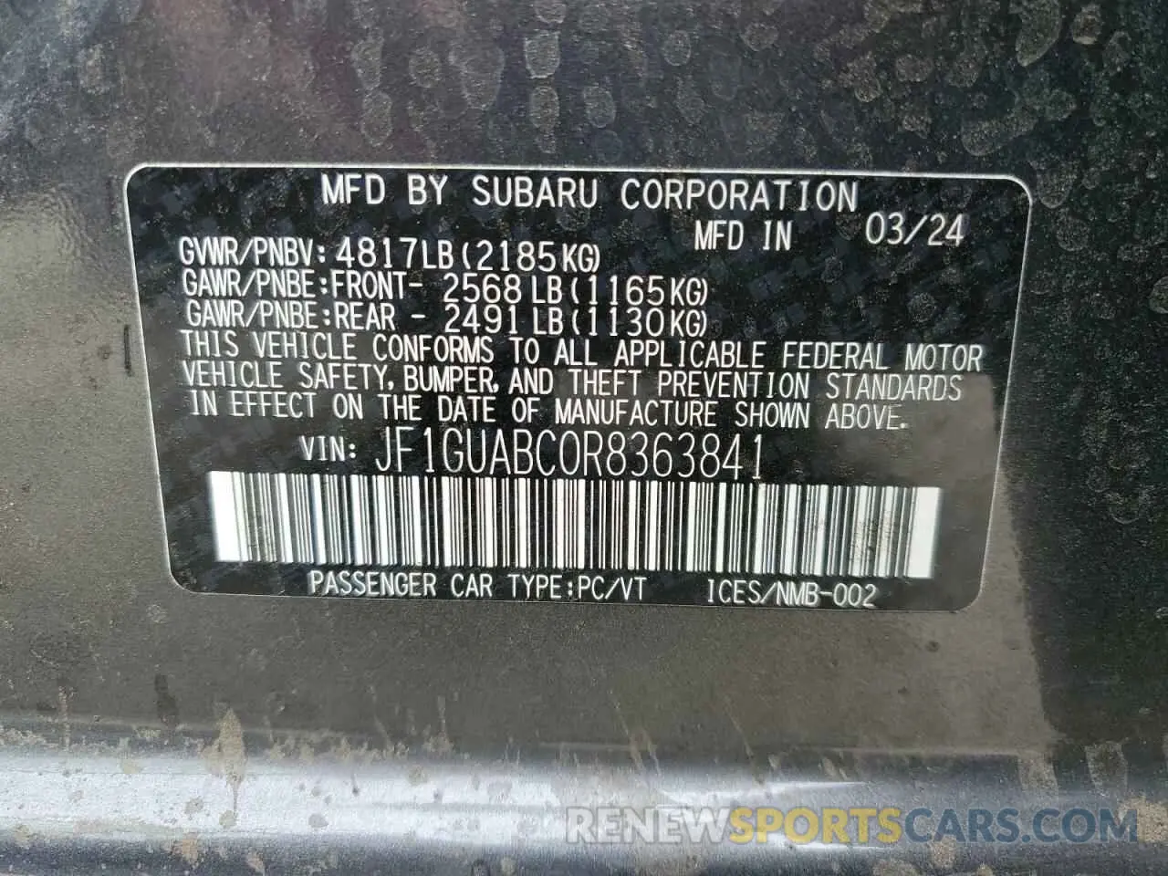 13 Photograph of a damaged car JF1GUABC0R8363841 SUBARU IMPREZA 2024