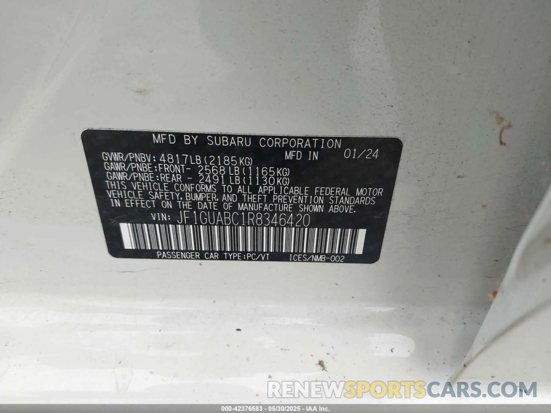 9 Photograph of a damaged car JF1GUABC1R8346420 SUBARU IMPREZA 2024