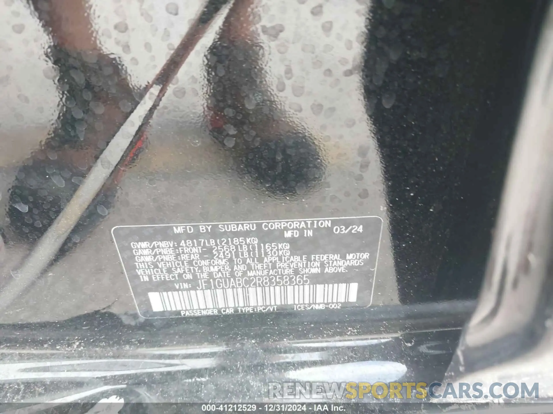 9 Photograph of a damaged car JF1GUABC2R8358365 SUBARU IMPREZA 2024