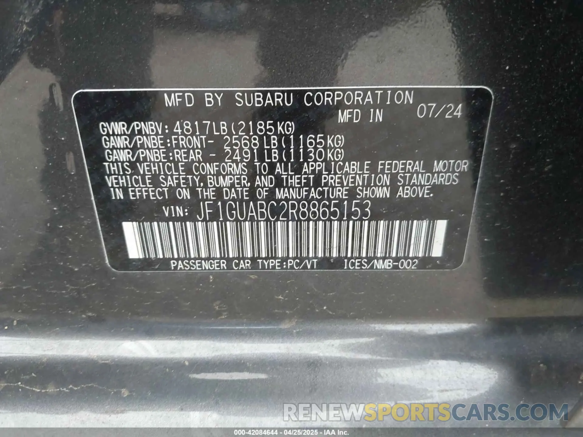 9 Photograph of a damaged car JF1GUABC2R8865153 SUBARU IMPREZA 2024