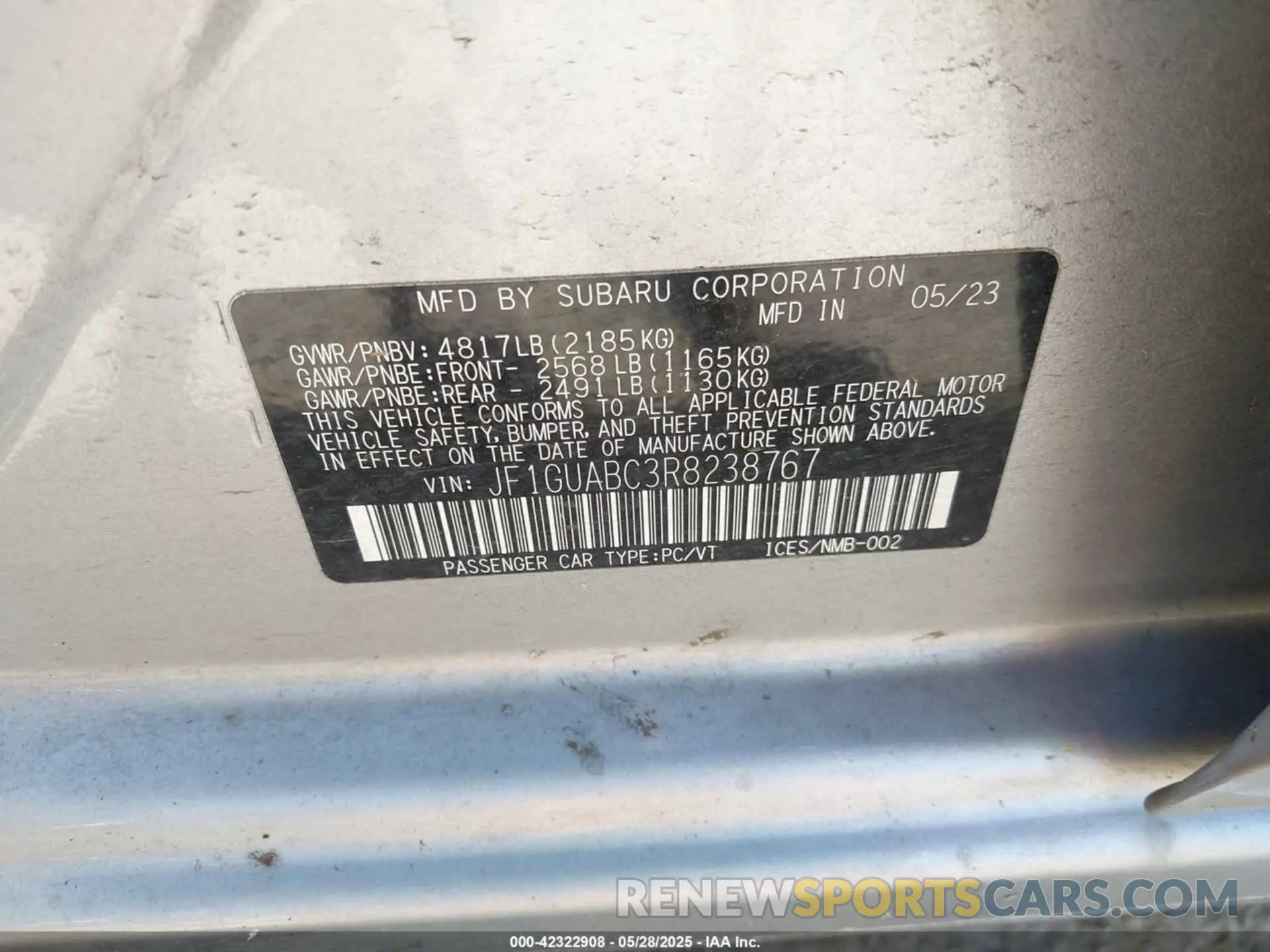 9 Photograph of a damaged car JF1GUABC3R8238767 SUBARU IMPREZA 2024